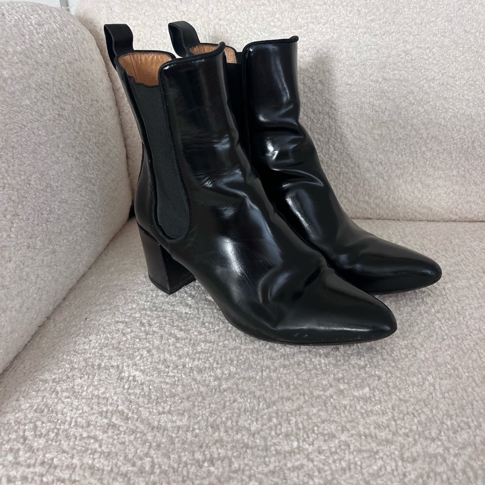ACNE STUDIOS Black Leather Boots Block Heel Size 38 (8) - Picture 6 of 9